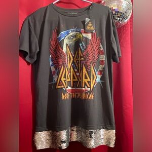 RARE Def Leppard Flip Sequins Rock The Americas Shirt by SELECTED - M w/tag NEW